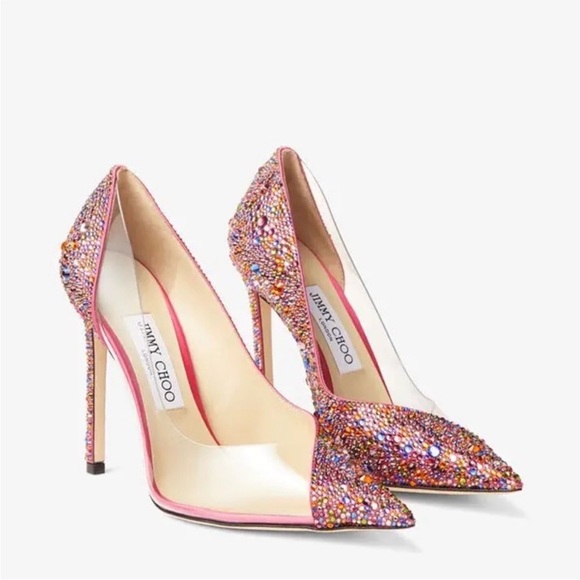 New JIMMY CHOO Cass 110 Clear Plexi Mini Multi Rainbow Crystal Pumps $2,495 39 - Picture 5 of 14